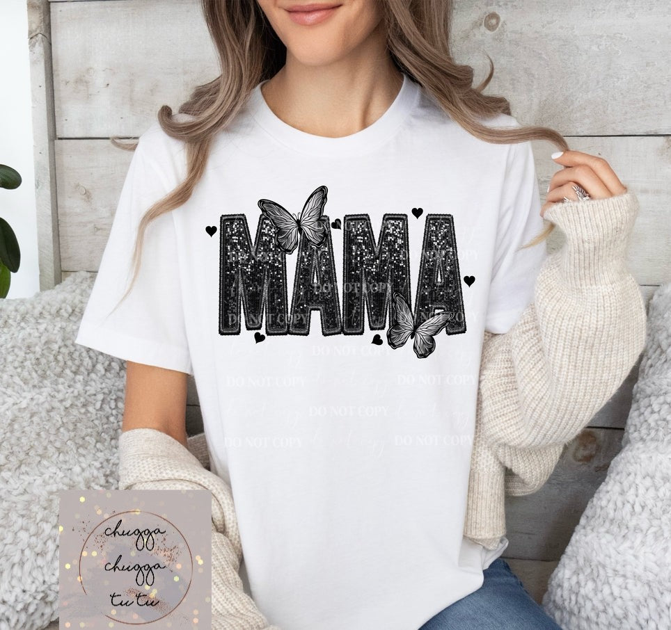 Mama-WITH BUTTERFLIES (FAUX SEQUIN & EMBROIDERY)